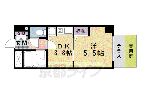 阪急電鉄京都線 大宮駅(京都) 徒歩9分 7階建 築34年(1DK/1階)の間取り写真