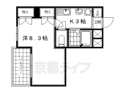 京都市烏丸線 五条駅(京都市営) 徒歩1分 6階建 築26年(1K/4階)の間取り写真