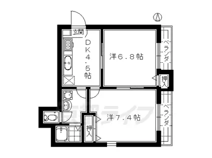 東海道本線 京都駅 徒歩15分 3階建 築41年(2DK/2階)の間取り写真