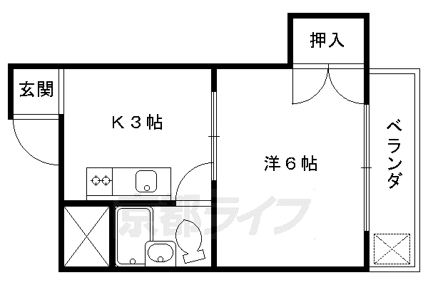 京阪電気鉄道京阪線 東福寺駅 徒歩5分 3階建 築38年(1K/2階)の間取り写真
