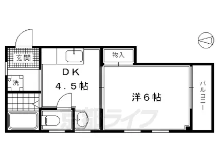 京阪電気鉄道京阪線 東福寺駅 徒歩5分 3階建 築37年(1DK/3階)の間取り写真
