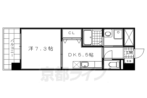 山陰本線 丹波口駅 徒歩2分 7階建 築23年(1DK/3階)の間取り写真