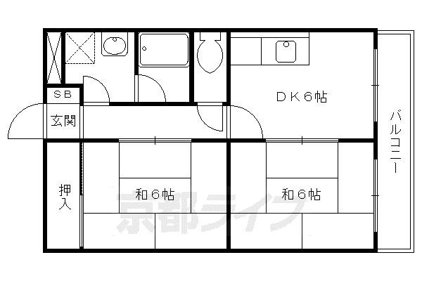 東海道本線 西大路駅 徒歩12分 5階建 築41年(2DK/1階)の間取り写真