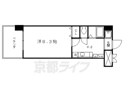 京都市烏丸線 四条駅(京都市営) 徒歩5分 9階建 築24年(1K/5階)の間取り写真