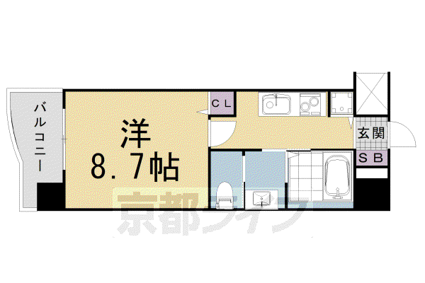 京都市烏丸線 四条駅(京都市営) 徒歩5分 9階建 築25年(1K/3階)の間取り写真