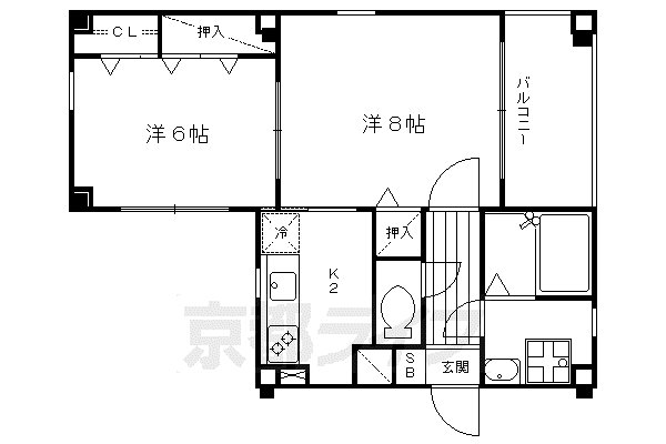 京都市烏丸線 五条駅(京都市営) 徒歩8分 5階建 築25年(1LDK/2階)の間取り写真
