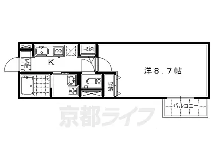 京都市烏丸線 十条駅(京都市営) 徒歩1分 3階建 築26年(1K/1階)の間取り写真
