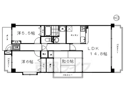 東海道本線 西大路駅 徒歩5分 7階建 築27年(3LDK/3階)の間取り写真