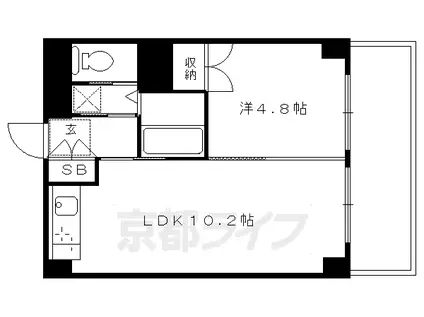 山陰本線 丹波口駅 徒歩13分 8階建 築46年(1LDK/6階)の間取り写真
