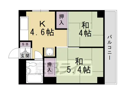 山陰本線 丹波口駅 徒歩13分 8階建 築46年(2DK/5階)の間取り写真