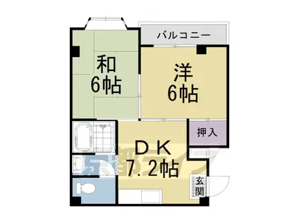 東海道本線 西大路駅 徒歩10分 4階建 築38年(2DK/4階)の間取り写真