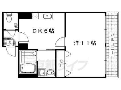 東海道本線 西大路駅 徒歩5分 4階建 築43年(1DK/1階)の間取り写真