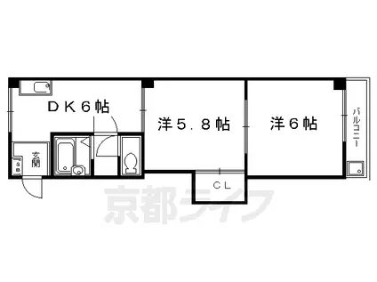 京阪電気鉄道京阪線 七条駅 徒歩3分 3階建 築37年(2DK/2階)の間取り写真