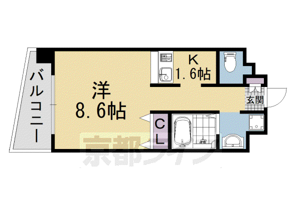 京都市烏丸線 五条駅(京都市営) 徒歩3分 10階建 築24年(1K/8階)の間取り写真