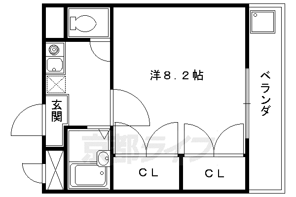 東海道本線 京都駅 徒歩10分 4階建 築32年(1K/2階)の間取り写真