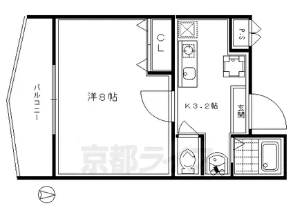 奈良線 東福寺駅 徒歩1分 2階建 築23年(1K/2階)の間取り写真