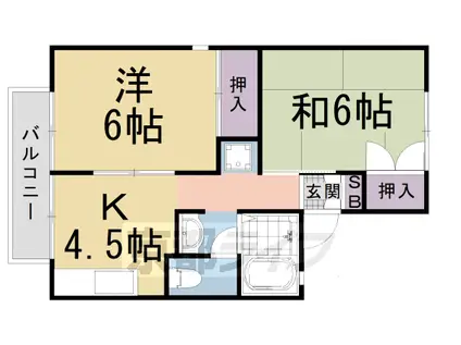 東海道本線 西大路駅 徒歩9分 2階建 築39年(2DK/2階)の間取り写真