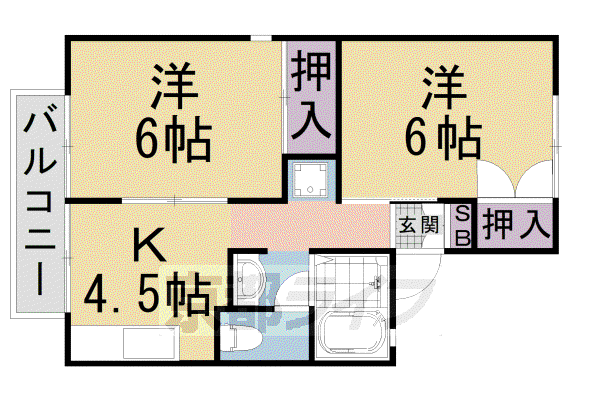 セジュールDEN(2DK/1階)の間取り写真