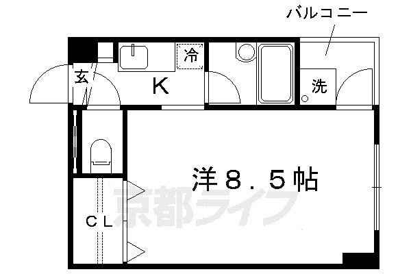 京都市烏丸線 九条駅(京都) 徒歩4分 4階建 築31年(1K/2階)の間取り写真