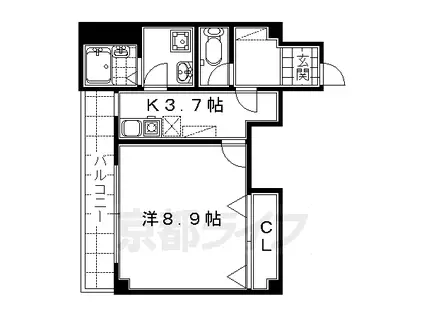 京都市烏丸線 九条駅(京都) 徒歩2分 5階建 築28年(1K/2階)の間取り写真