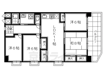 桂川ハイツ4号館(4LDK/1階)の間取り写真