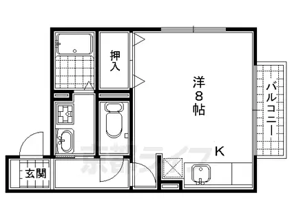 近鉄京都線 東寺駅 徒歩5分 2階建 築26年(1K/2階)の間取り写真