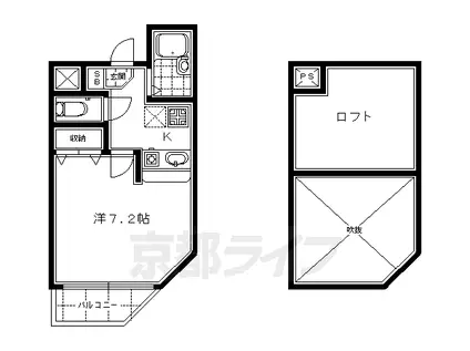 京都市烏丸線 九条駅(京都) 徒歩4分 3階建 築22年(1K/2階)の間取り写真
