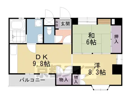 東海道本線 京都駅 徒歩10分 3階建 築31年(2LDK/1階)の間取り写真
