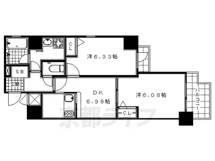東海道本線 京都駅 徒歩2分 10階建 築21年(2DK/7階)の間取り写真