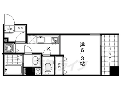 東海道本線 京都駅 徒歩5分 11階建 築21年(1K/9階)の間取り写真