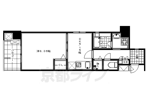 山陰本線 二条駅 徒歩9分 8階建 築21年(1DK/6階)の間取り写真