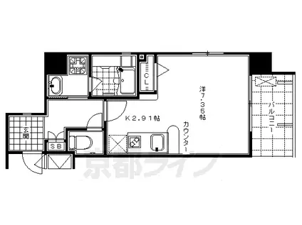 山陰本線 二条駅 徒歩9分 8階建 築20年(1K/2階)の間取り写真