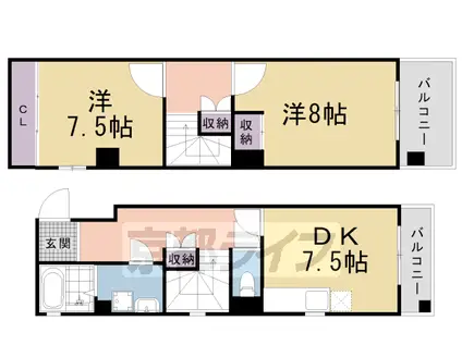 アルカス七条大宮(2DK/2階)の間取り写真