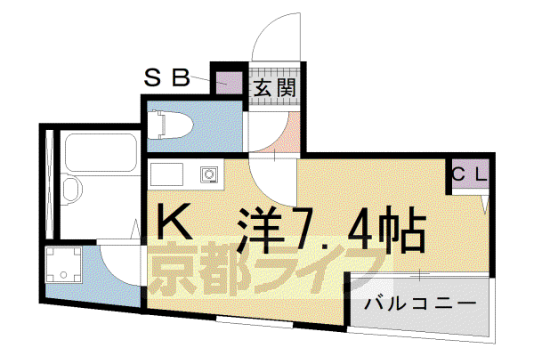 東海道本線 西大路駅 徒歩5分 3階建 築20年(ワンルーム/3階)の間取り写真