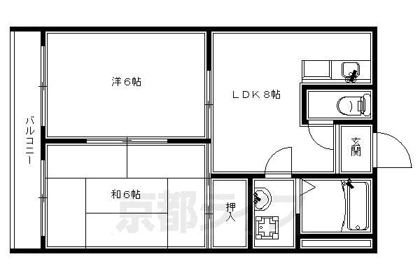 東海道本線 西大路駅 徒歩19分 4階建 築33年(2DK/4階)の間取り写真