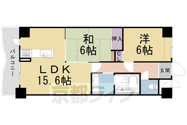 東海道本線 京都駅 徒歩4分 11階建 築29年(2LDK/11階)の間取り写真
