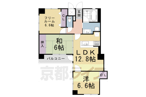 東海道本線 京都駅 徒歩2分 11階建 築29年(3LDK/10階)の間取り写真