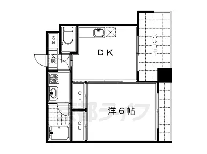 山陰本線 丹波口駅 徒歩12分 9階建 築20年(1DK/8階)の間取り写真