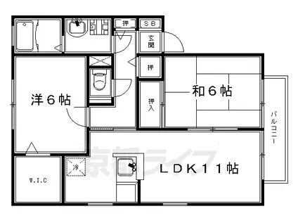 近鉄京都線 上鳥羽口駅 徒歩15分 2階建 築22年(2LDK/1階)の間取り写真