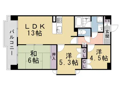 ミドレスト唐橋(3LDK/8階)の間取り写真