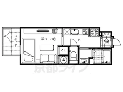 東海道本線 京都駅 徒歩5分 10階建 築20年(1K/4階)の間取り写真
