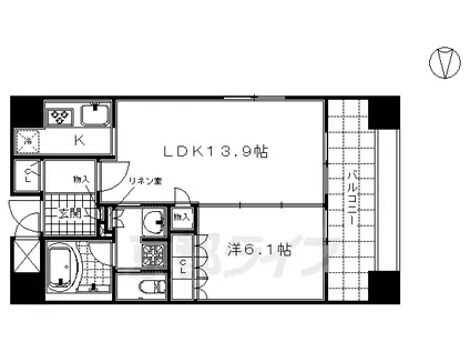 京都市烏丸線 五条駅(京都市営) 徒歩5分 14階建 築20年(1LDK/8階)の間取り写真