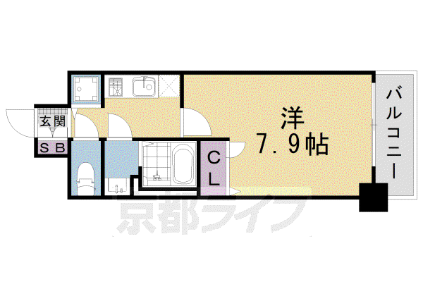 近鉄京都線 東寺駅 徒歩9分 7階建 築20年(1K/5階)の間取り写真