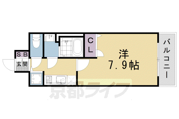 近鉄京都線 東寺駅 徒歩9分 7階建 築20年(1K/3階)の間取り写真