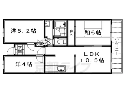 京都市烏丸線 十条駅(京都市営) 徒歩5分 5階建 築39年(3LDK/3階)の間取り写真