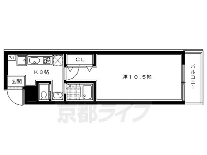 京阪電気鉄道京阪線 清水五条駅 徒歩3分 4階建 築20年(1K/4階)の間取り写真