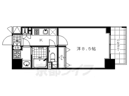 東海道本線 京都駅 徒歩5分 11階建 築19年(1K/2階)の間取り写真