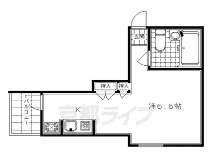 東海道本線 西大路駅 徒歩13分 4階建 築37年(ワンルーム/2階)の間取り写真