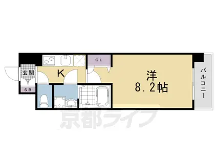 京都市烏丸線 五条駅(京都市営) 徒歩5分 15階建 築20年(1K/8階)の間取り写真