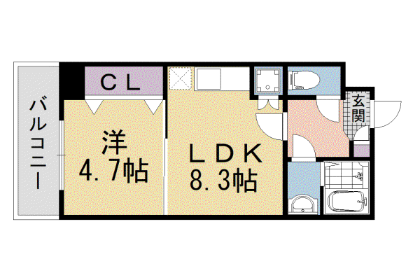 山陰本線 丹波口駅 徒歩7分 4階建 築19年(1LDK/3階)の間取り写真